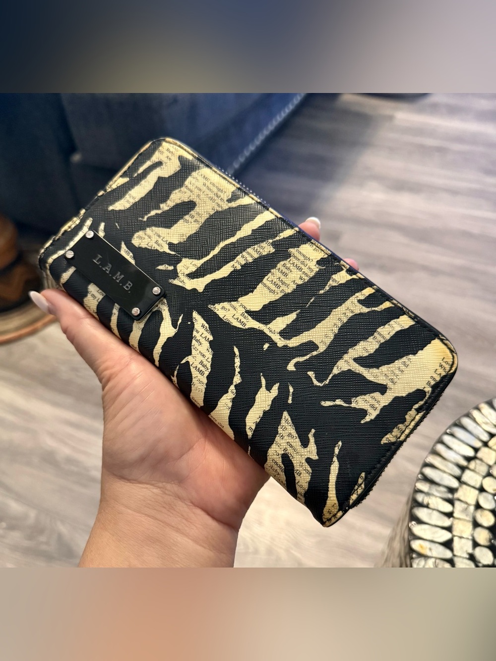 L.A.M.B. Black and Cream Zebra Print Wallet